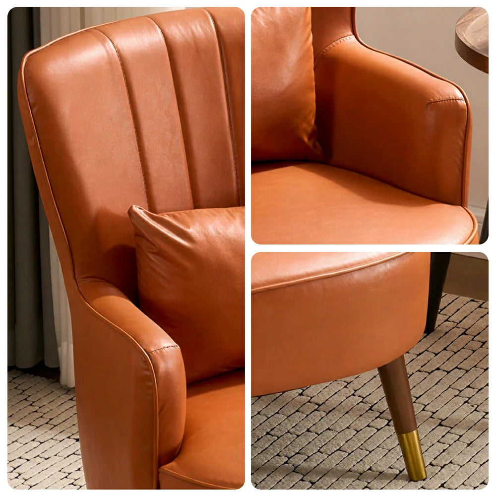 LIVARA Oil Wax Cat-Scratch Leather Accent Chair - Modern Living Room Single Sofa Chair - Dawn Orange