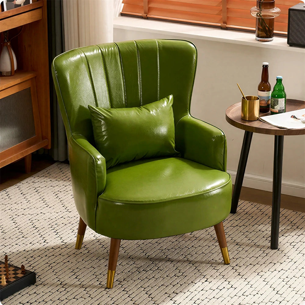 LIVARA Oil Wax Cat-Scratch Leather Accent Chair - Modern Living Room Single Sofa Chair - Green
