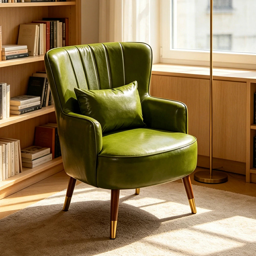 LIVARA Oil Wax Cat-Scratch Leather Accent Chair - Modern Living Room Single Sofa Chair - Green