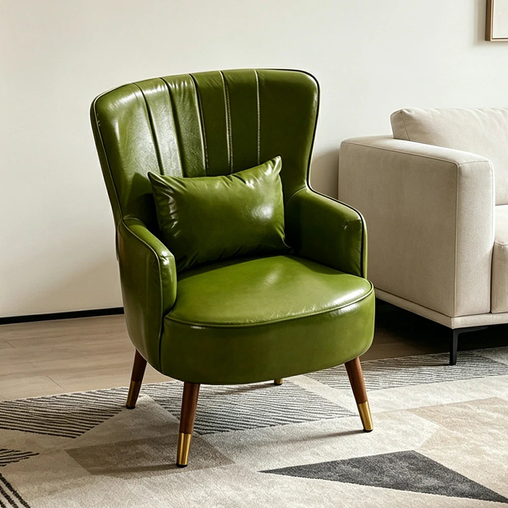 LIVARA Oil Wax Cat-Scratch Leather Accent Chair - Modern Living Room Single Sofa Chair - Green