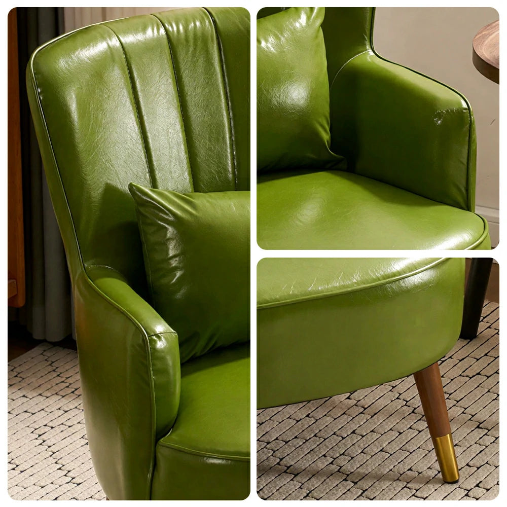 LIVARA Oil Wax Cat-Scratch Leather Accent Chair - Modern Living Room Single Sofa Chair - Green