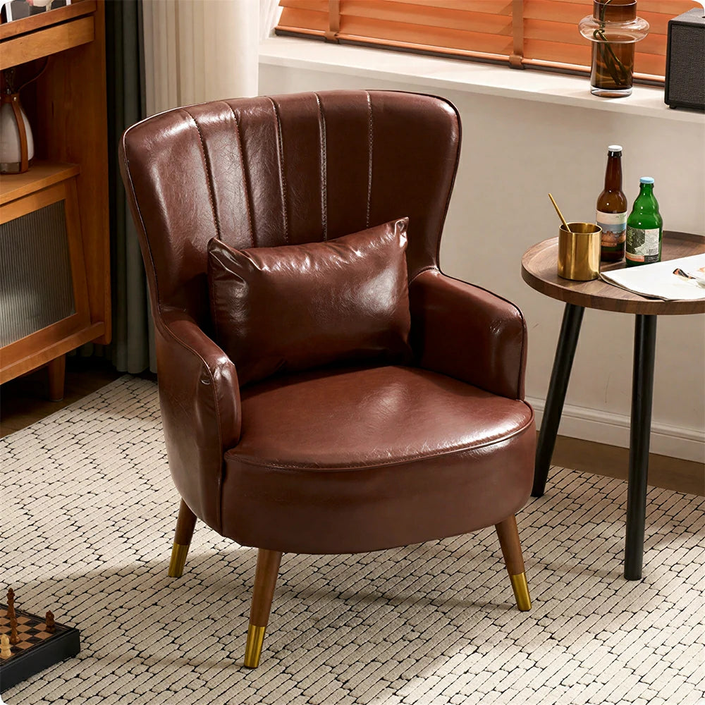 LIVARA Oil Wax Cat-Scratch Leather Accent Chair - Modern Living Room Single Sofa Chair - Brown