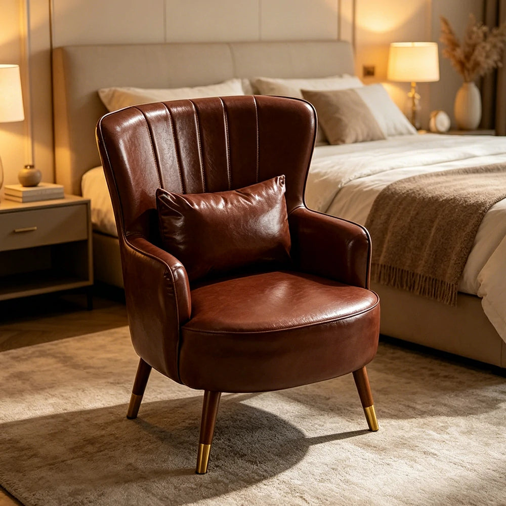 LIVARA Oil Wax Cat-Scratch Leather Accent Chair - Modern Living Room Single Sofa Chair - Brown