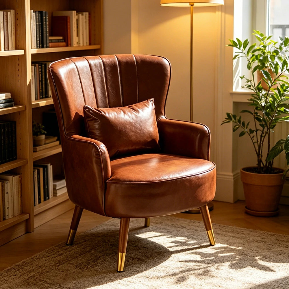 LIVARA Oil Wax Cat-Scratch Leather Accent Chair - Modern Living Room Single Sofa Chair - Brown