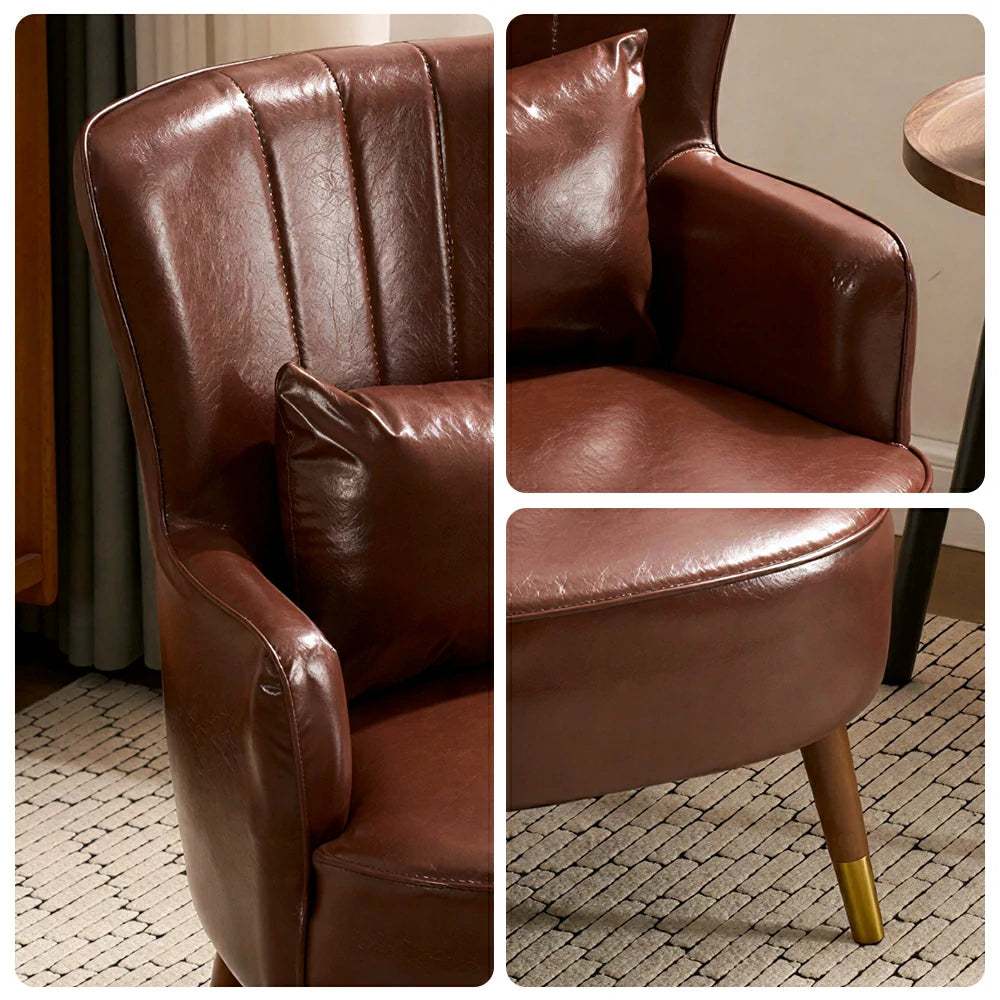 LIVARA Oil Wax Cat-Scratch Leather Accent Chair - Modern Living Room Single Sofa Chair - Brown