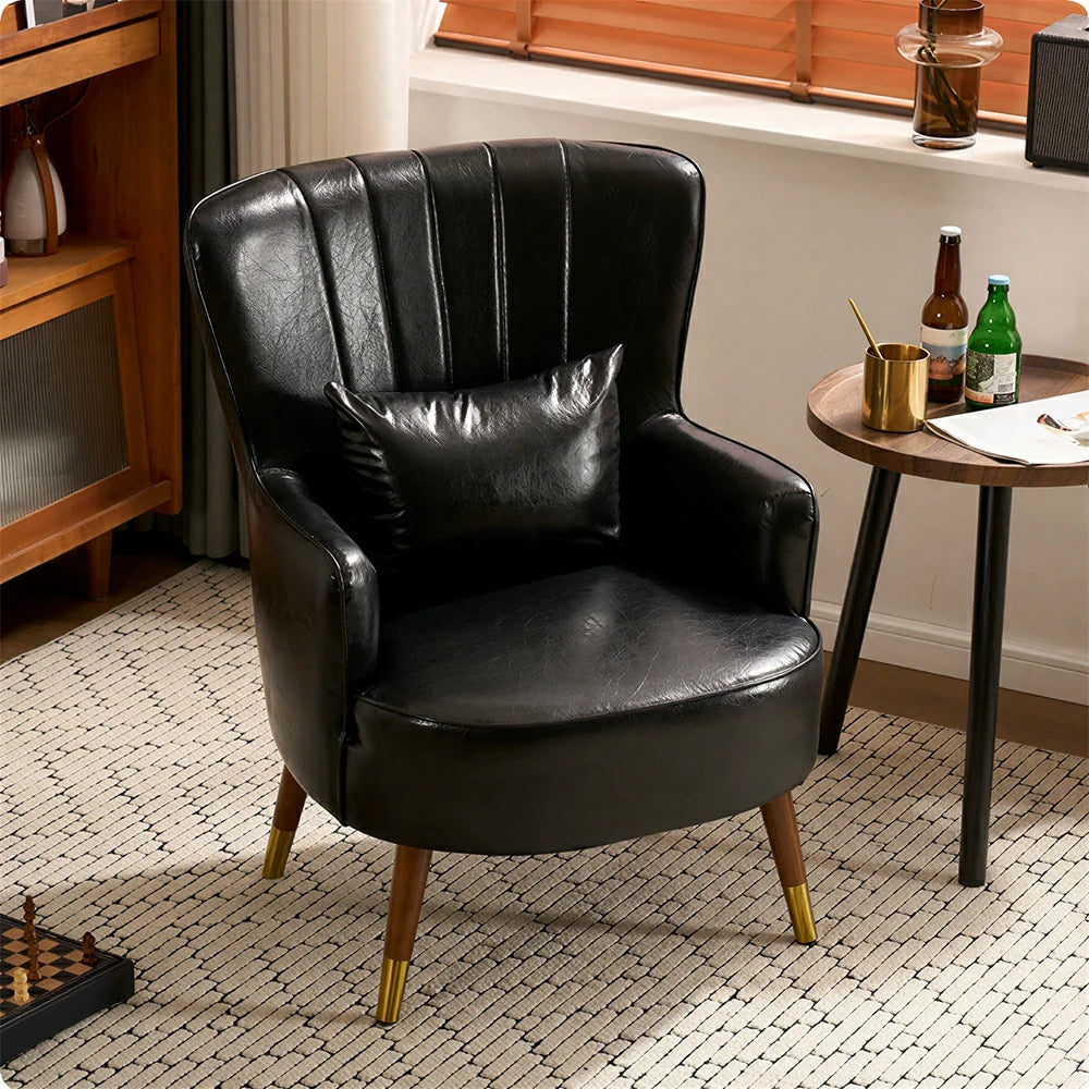 LIVARA Oil Wax Cat-Scratch Leather Accent Chair - Modern Living Room Single Sofa Chair - Black