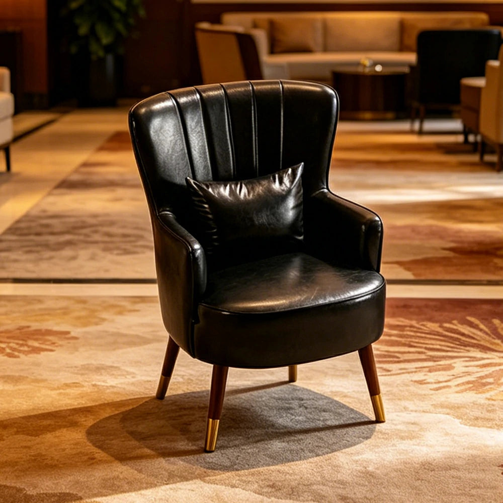 LIVARA Oil Wax Cat-Scratch Leather Accent Chair - Modern Living Room Single Sofa Chair - Black