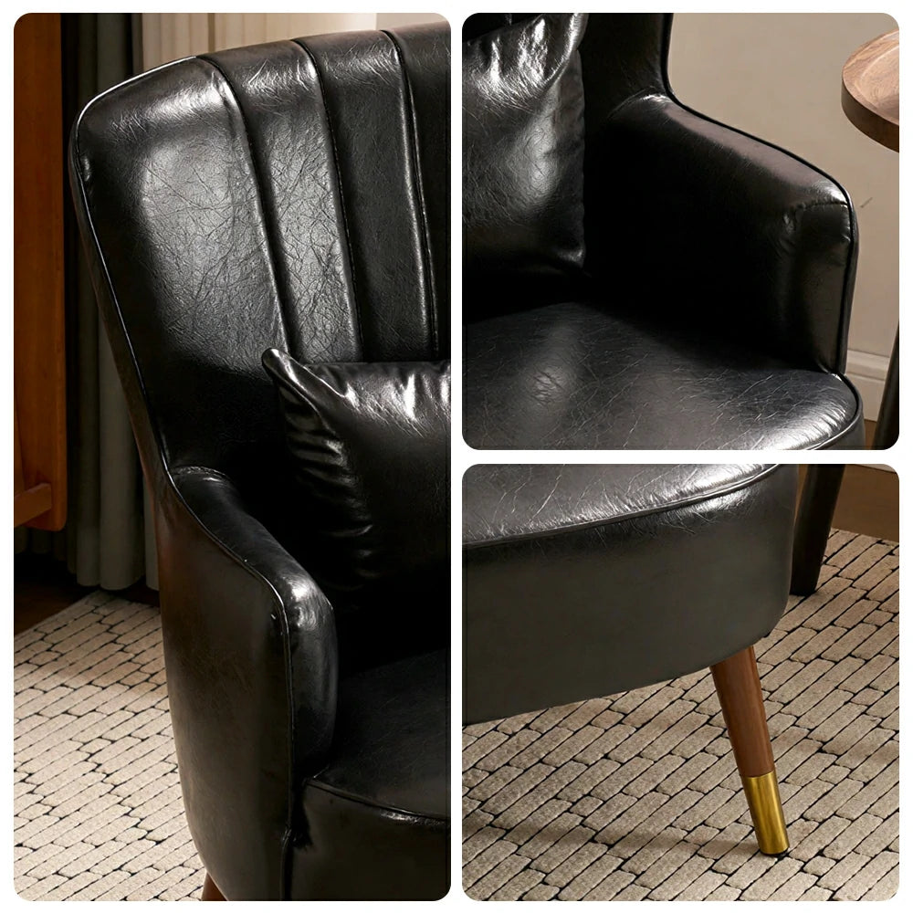 LIVARA Oil Wax Cat-Scratch Leather Accent Chair - Modern Living Room Single Sofa Chair - Black