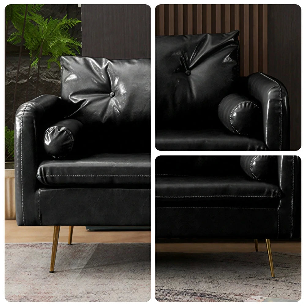 LIVARA PU Leather Sofa - Retro Living Room Lounge Couch - Vintage Black