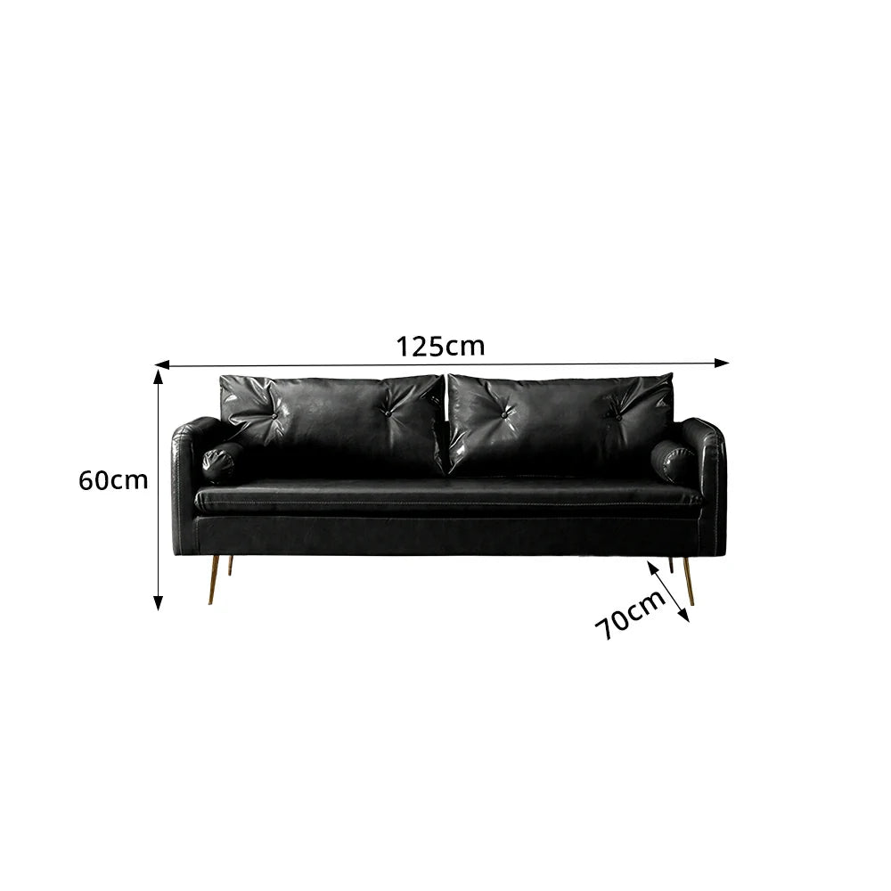 LIVARA PU Leather Sofa - Retro Living Room Lounge Couch - Vintage Black