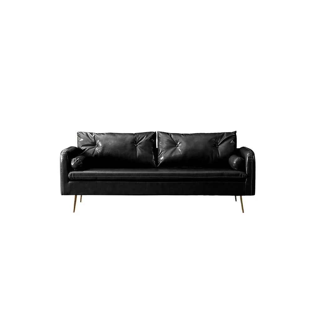 LIVARA PU Leather Sofa - Retro Living Room Lounge Couch - Vintage Black