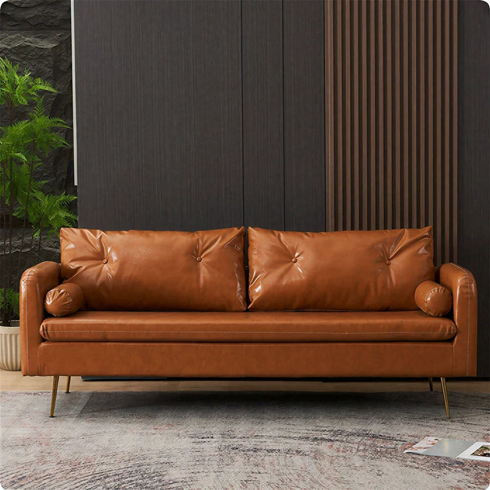 LIVARA PU Leather Sofa - Retro Living Room Lounge Couch - Brown