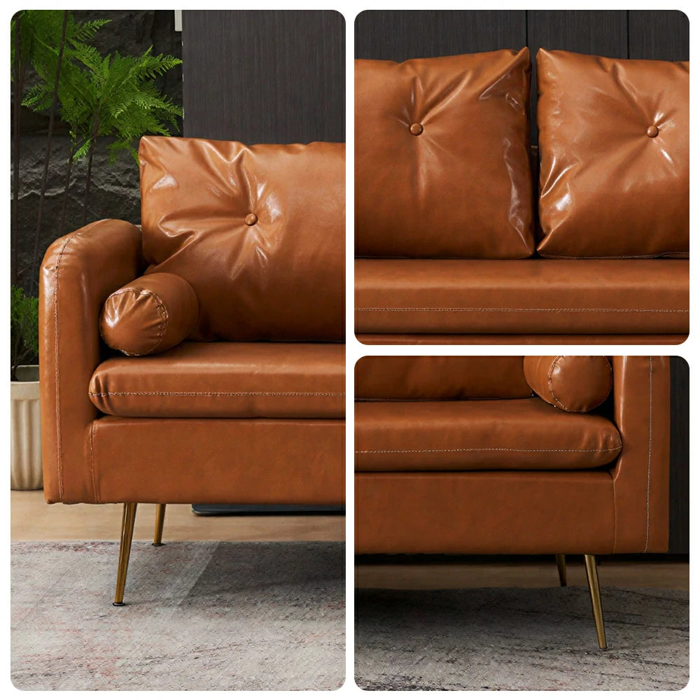 LIVARA PU Leather Sofa - Retro Living Room Lounge Couch - Brown