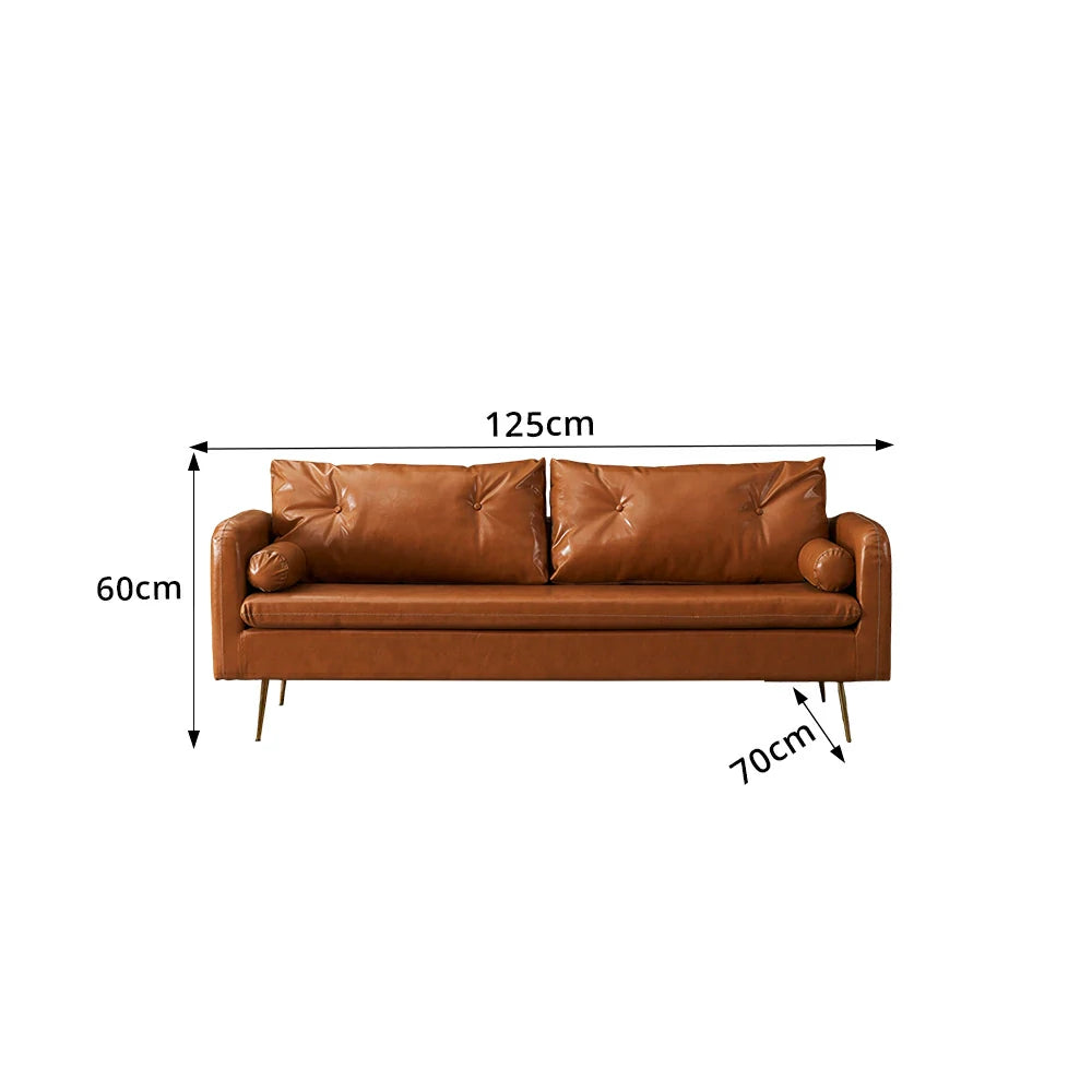LIVARA PU Leather Sofa - Retro Living Room Lounge Couch - Brown