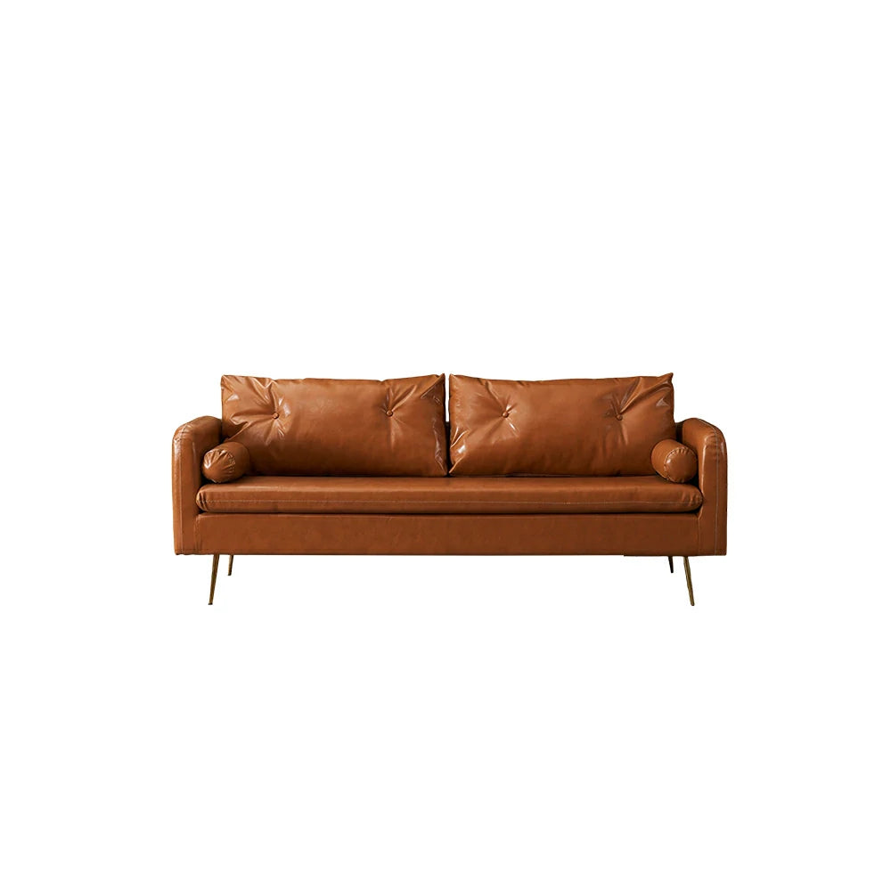 LIVARA PU Leather Sofa - Retro Living Room Lounge Couch - Brown