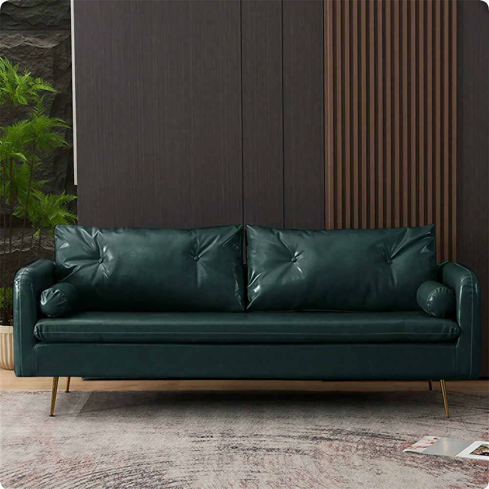 LIVARA PU Leather Sofa - Retro Living Room Lounge Couch - Green