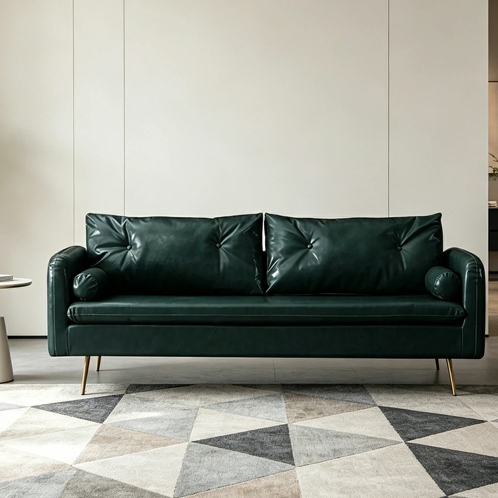 LIVARA PU Leather Sofa - Retro Living Room Lounge Couch - Green