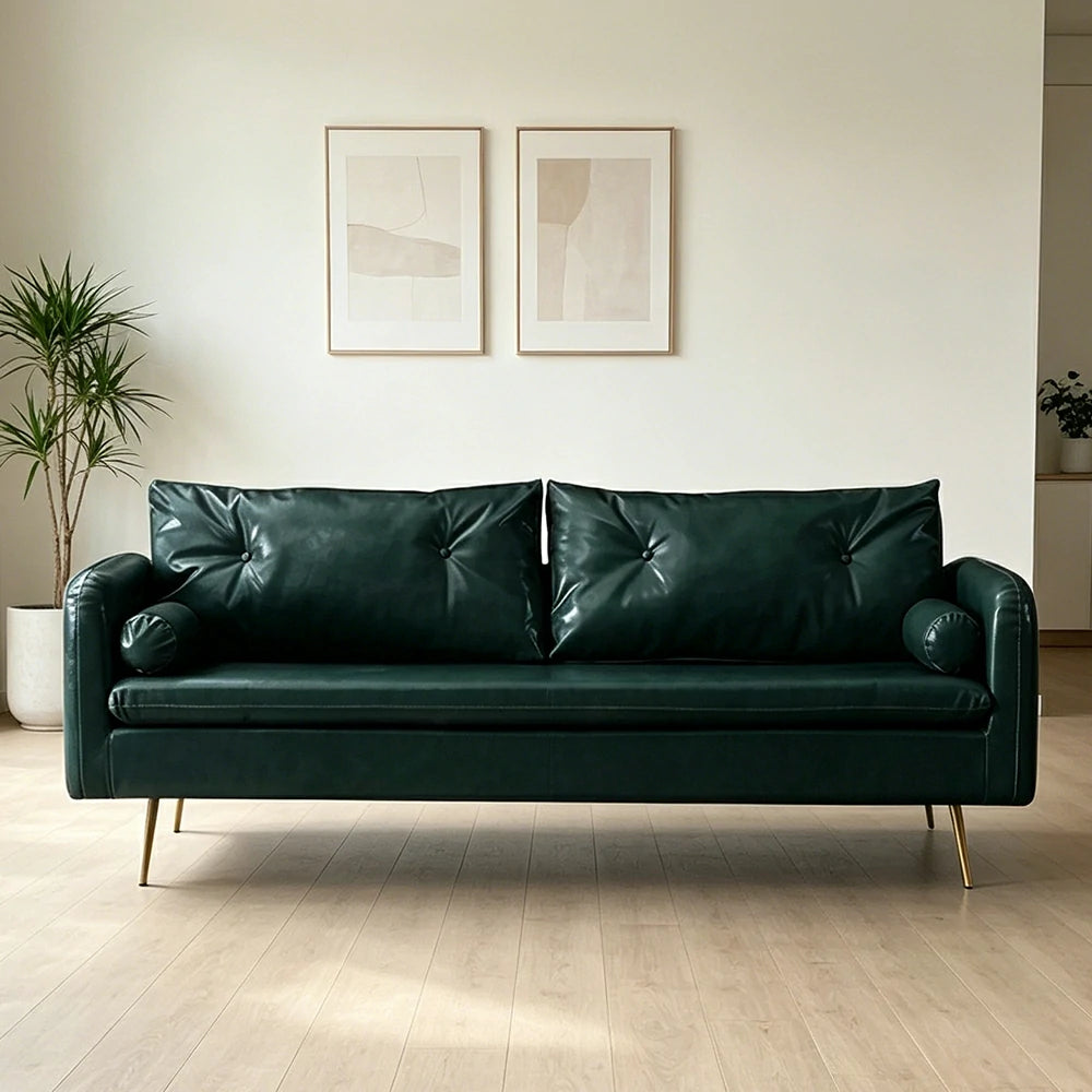 LIVARA PU Leather Sofa - Retro Living Room Lounge Couch - Green