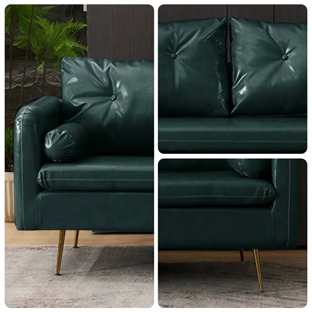 LIVARA PU Leather Sofa - Retro Living Room Lounge Couch - Green