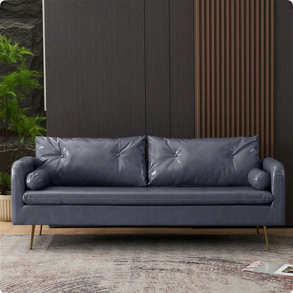 LIVARA PU Leather Sofa - Retro Living Room Lounge Couch - Grey