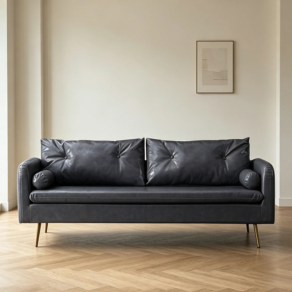 LIVARA PU Leather Sofa - Retro Living Room Lounge Couch - Grey