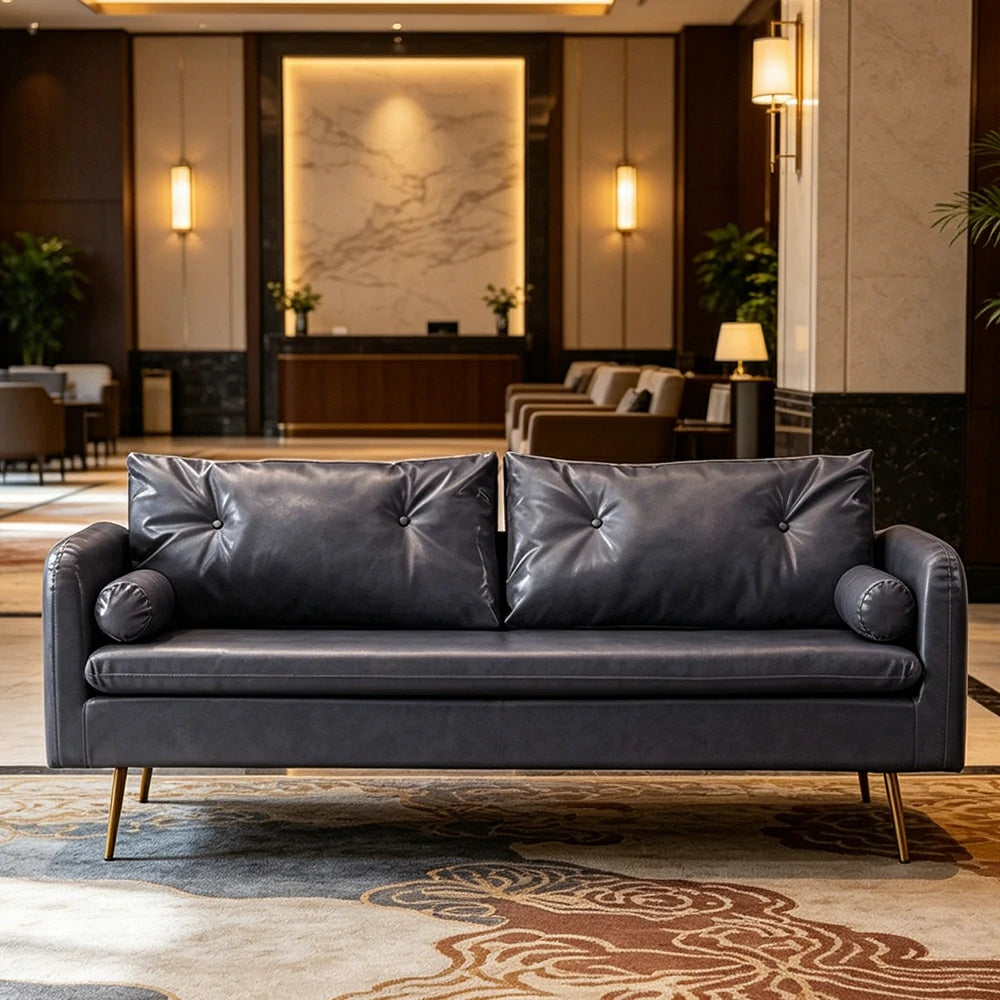 LIVARA PU Leather Sofa - Retro Living Room Lounge Couch - Grey