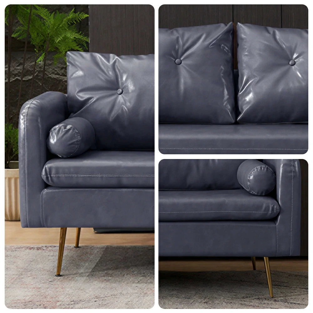 LIVARA PU Leather Sofa - Retro Living Room Lounge Couch - Grey