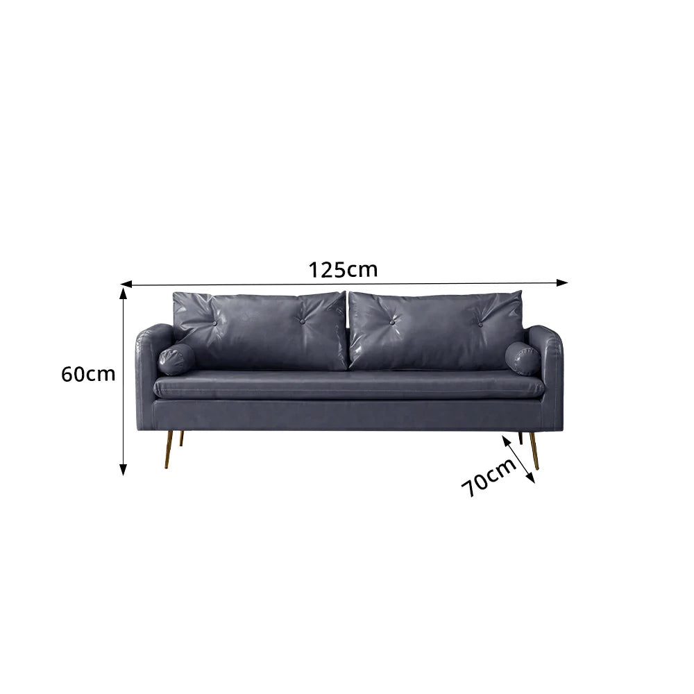 LIVARA PU Leather Sofa - Retro Living Room Lounge Couch - Grey