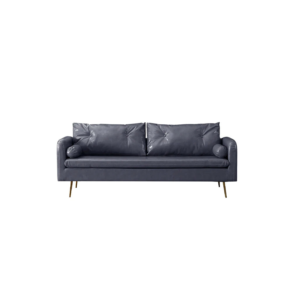 LIVARA PU Leather Sofa - Retro Living Room Lounge Couch - Grey