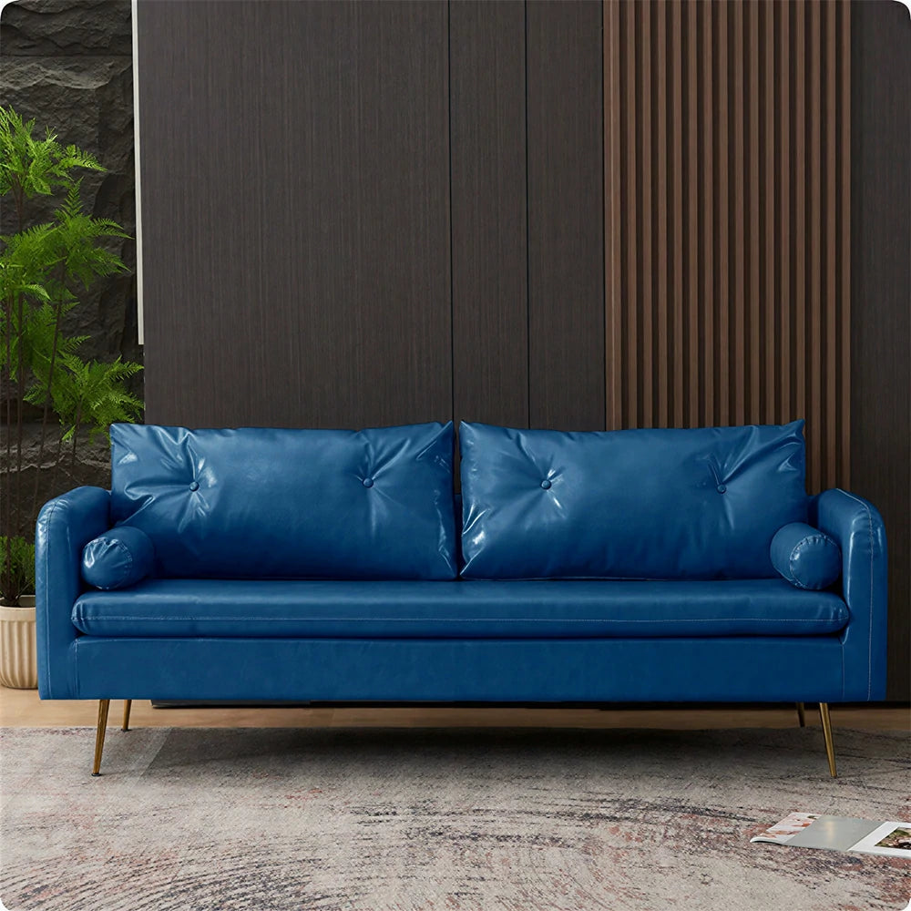 LIVARA PU Leather Sofa - Retro Living Room Lounge Couch -Blue