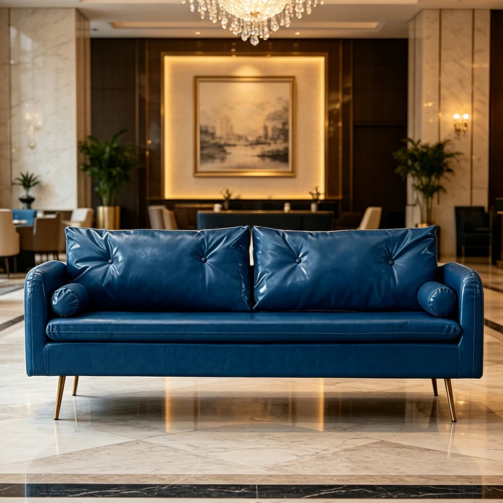 LIVARA PU Leather Sofa - Retro Living Room Lounge Couch -Blue