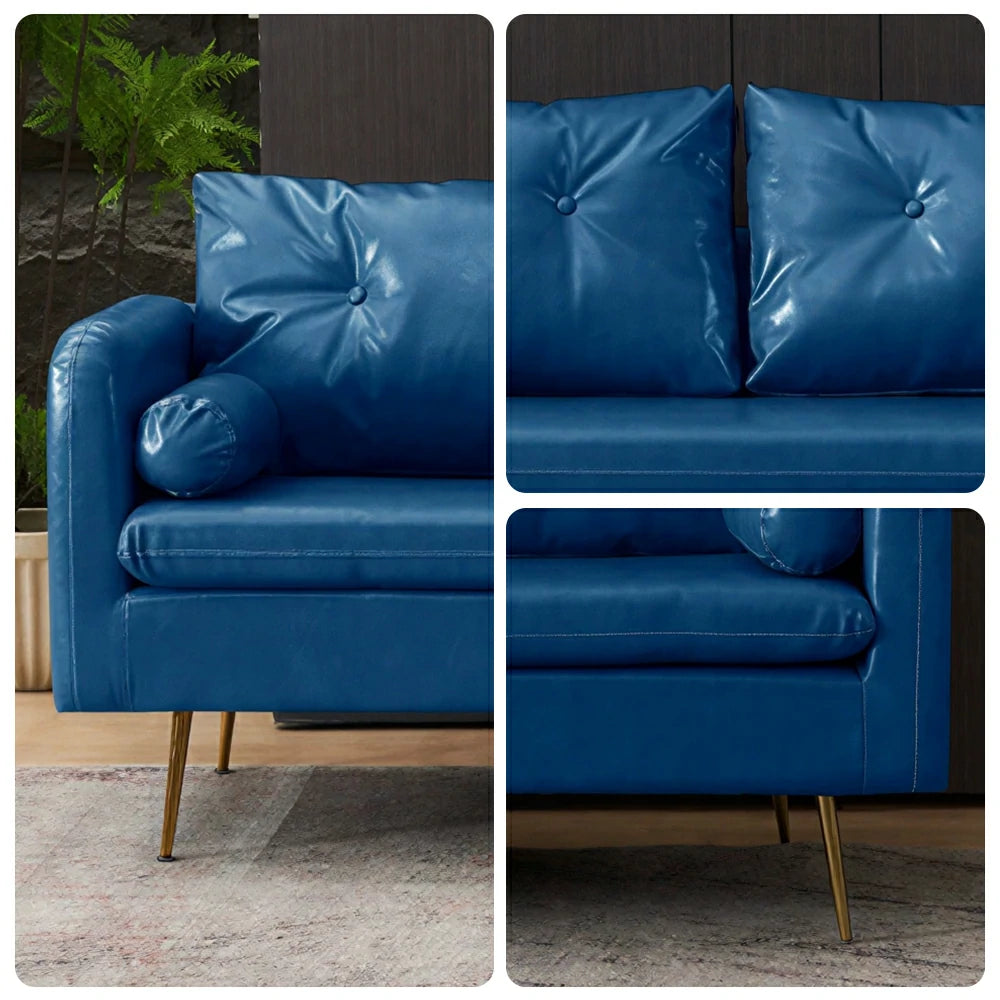 LIVARA PU Leather Sofa - Retro Living Room Lounge Couch -Blue