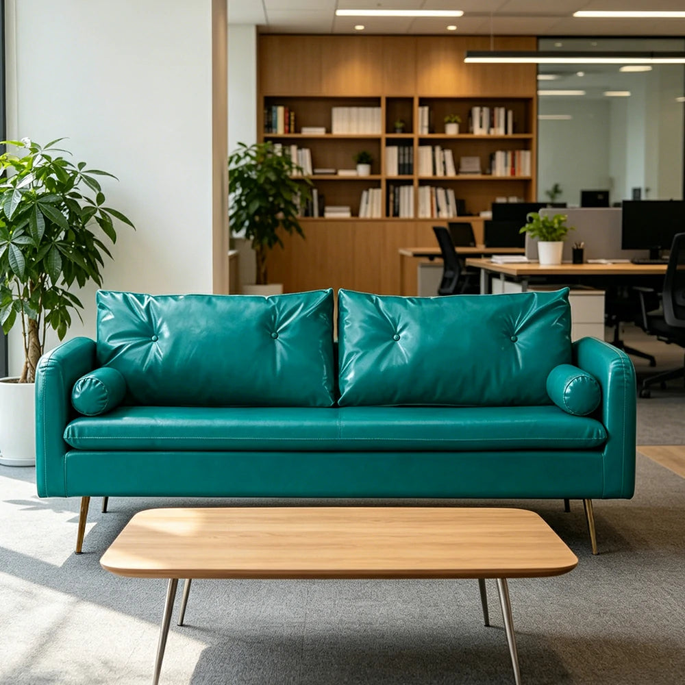 LIVARA PU Leather Sofa - Retro Living Room Lounge Couch -Cyan