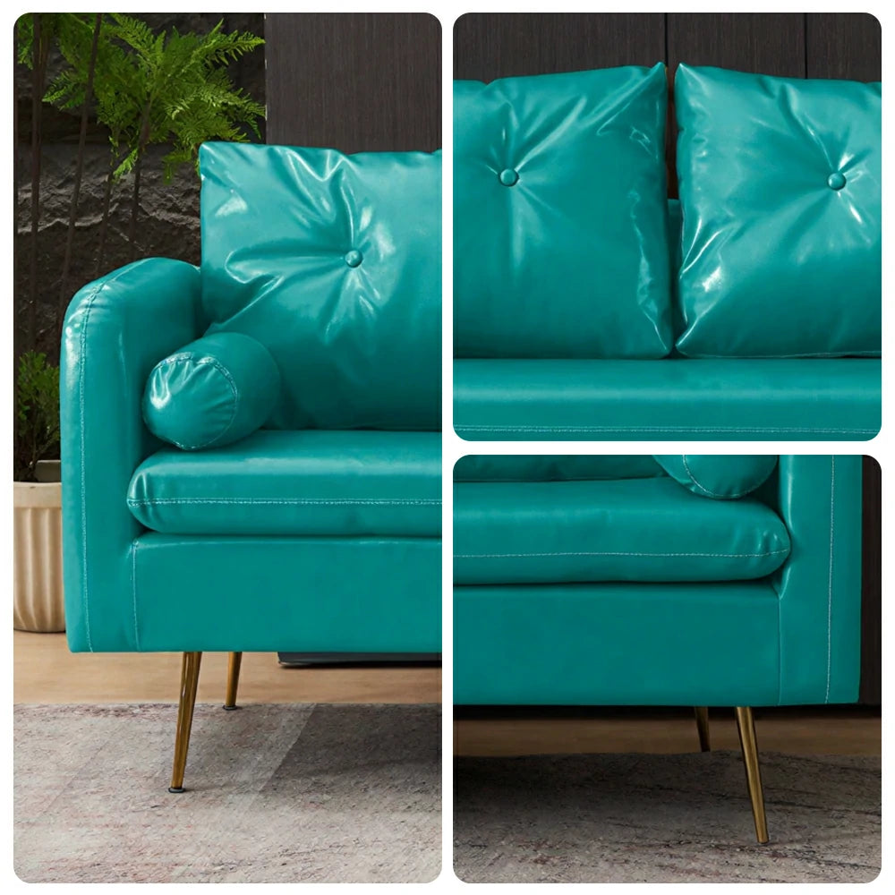 LIVARA PU Leather Sofa - Retro Living Room Lounge Couch -Cyan