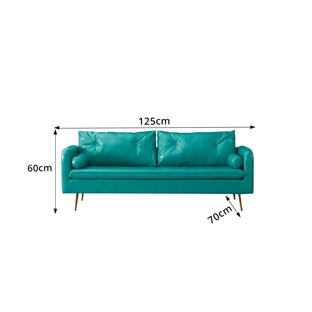LIVARA PU Leather Sofa - Retro Living Room Lounge Couch -Cyan