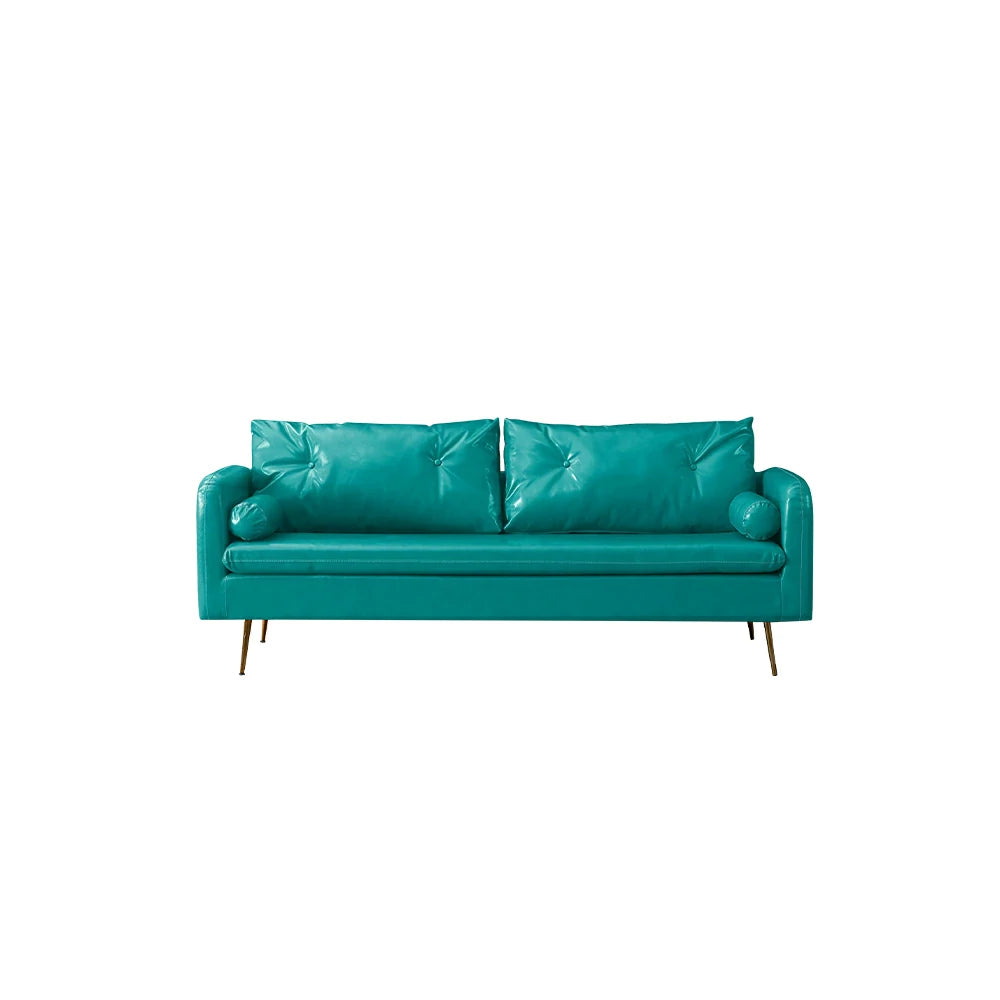 LIVARA PU Leather Sofa - Retro Living Room Lounge Couch -Cyan