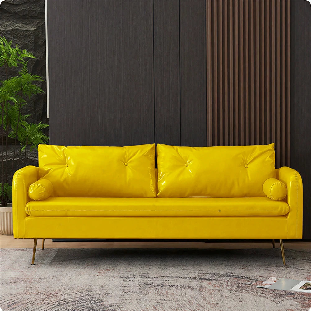 LIVARA PU Leather Sofa - Retro Living Room Lounge Couch -Yellow