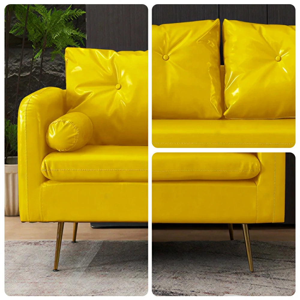 LIVARA PU Leather Sofa - Retro Living Room Lounge Couch -Yellow