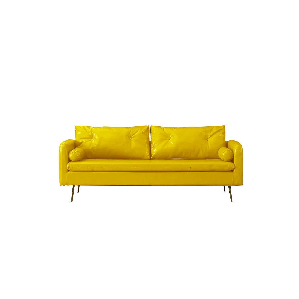 LIVARA PU Leather Sofa - Retro Living Room Lounge Couch -Yellow