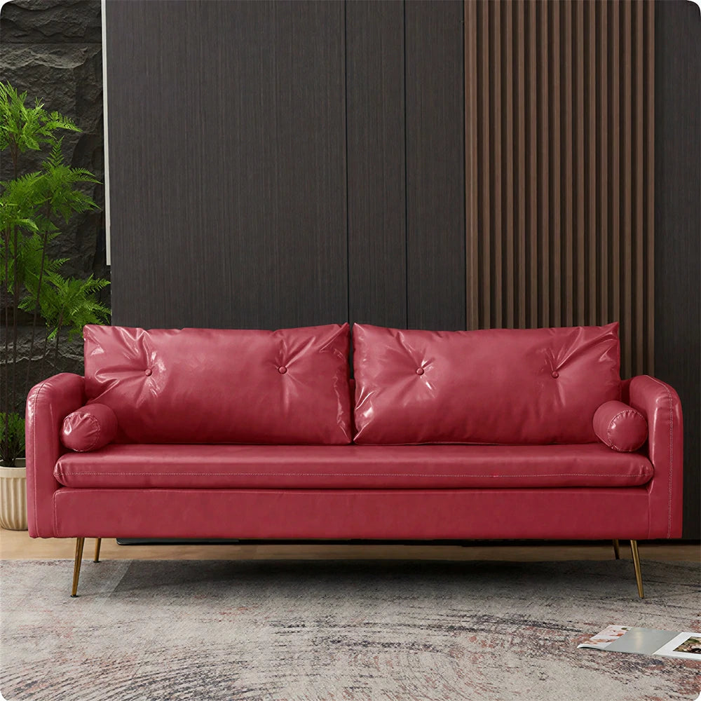 LIVARA PU Leather Sofa - Retro Living Room Lounge Couch -Pink
