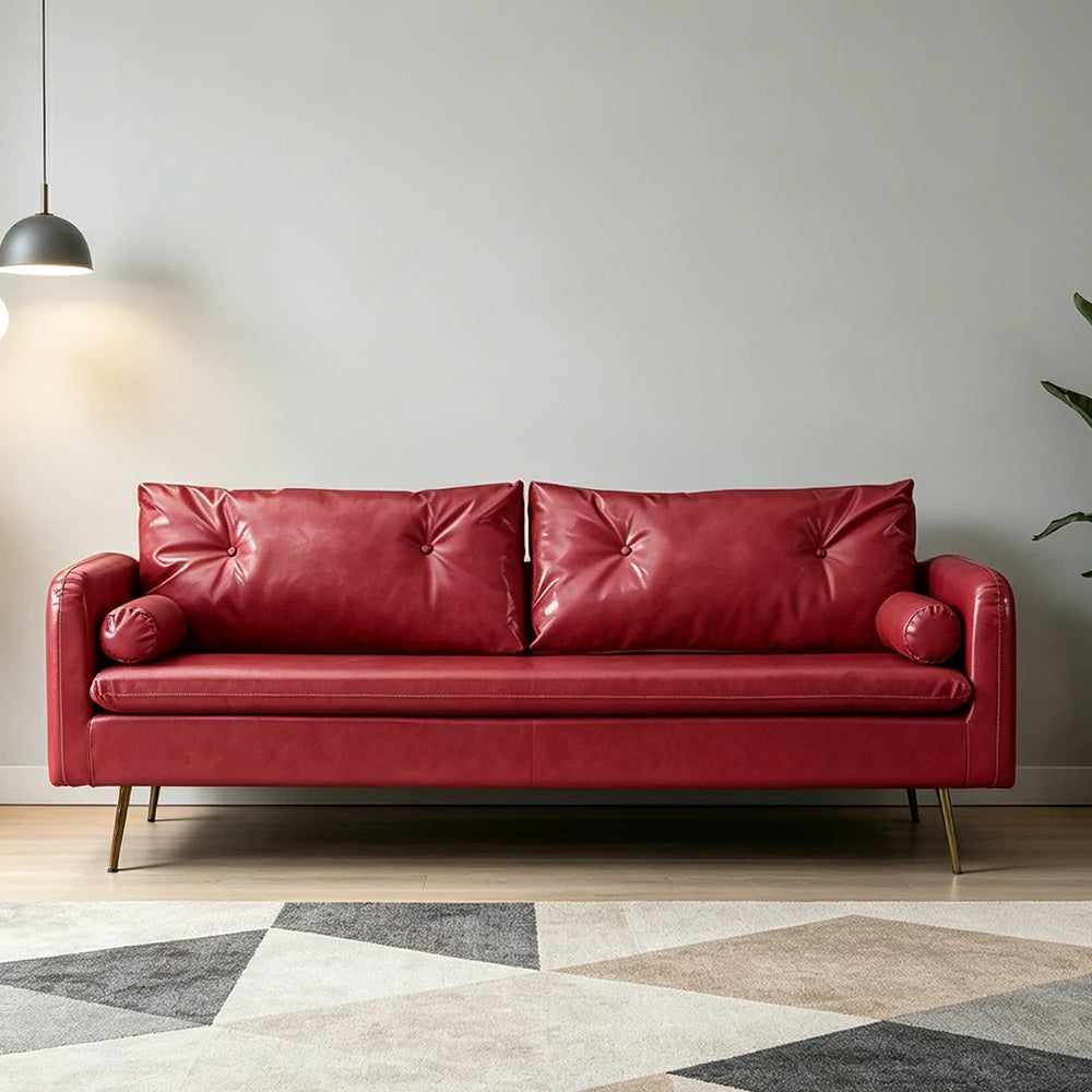 LIVARA PU Leather Sofa - Retro Living Room Lounge Couch -Pink