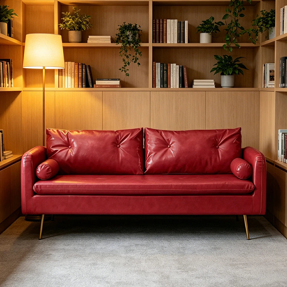 LIVARA PU Leather Sofa - Retro Living Room Lounge Couch -Pink