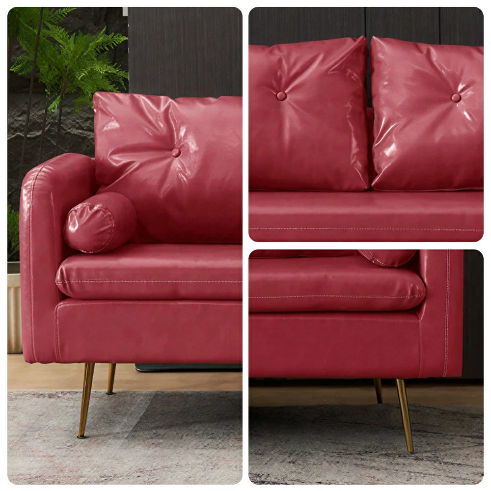 LIVARA PU Leather Sofa - Retro Living Room Lounge Couch -Pink