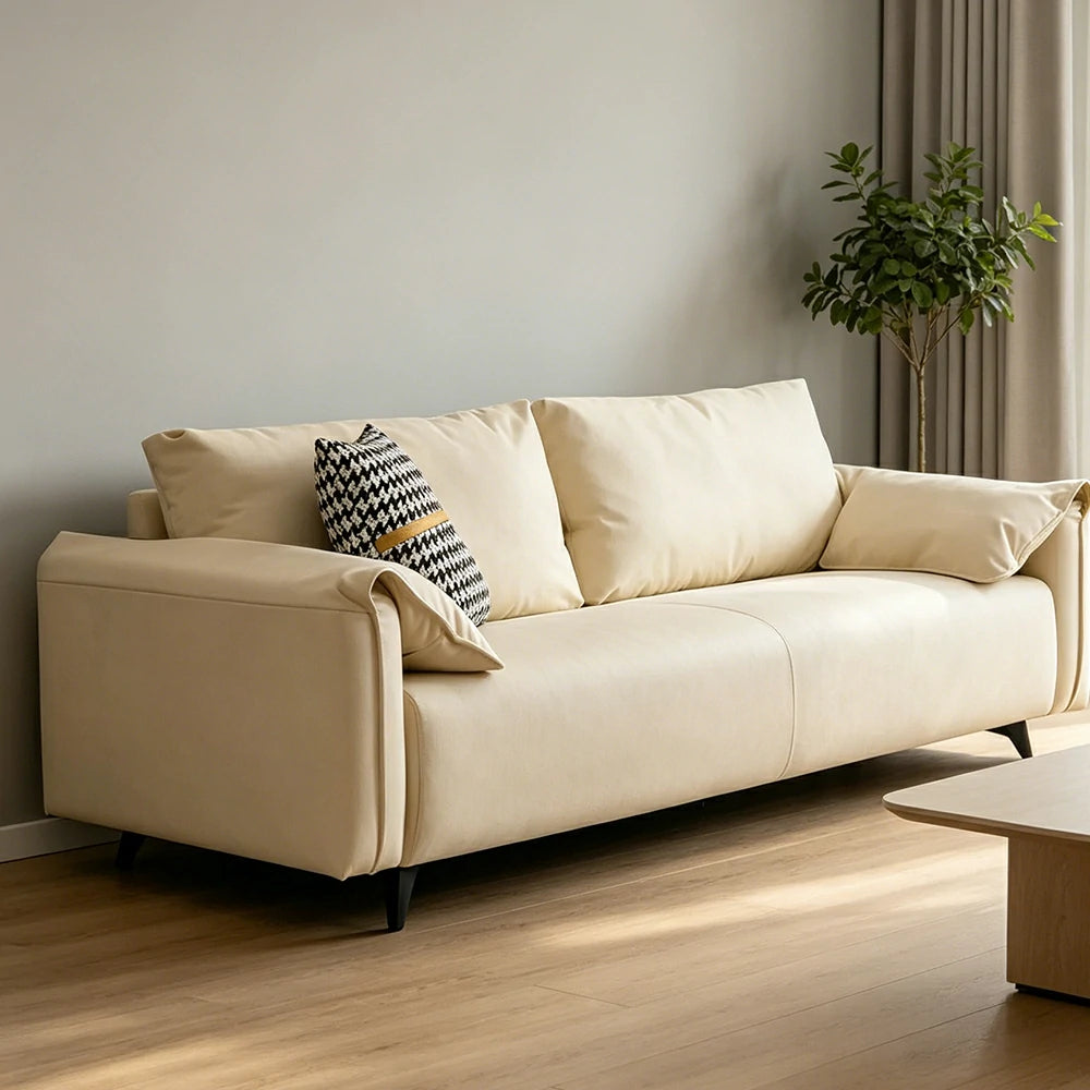 LIVARA Cat-Scratch Leather Sofa - Modern Living Room Lounge Couch - Beige White