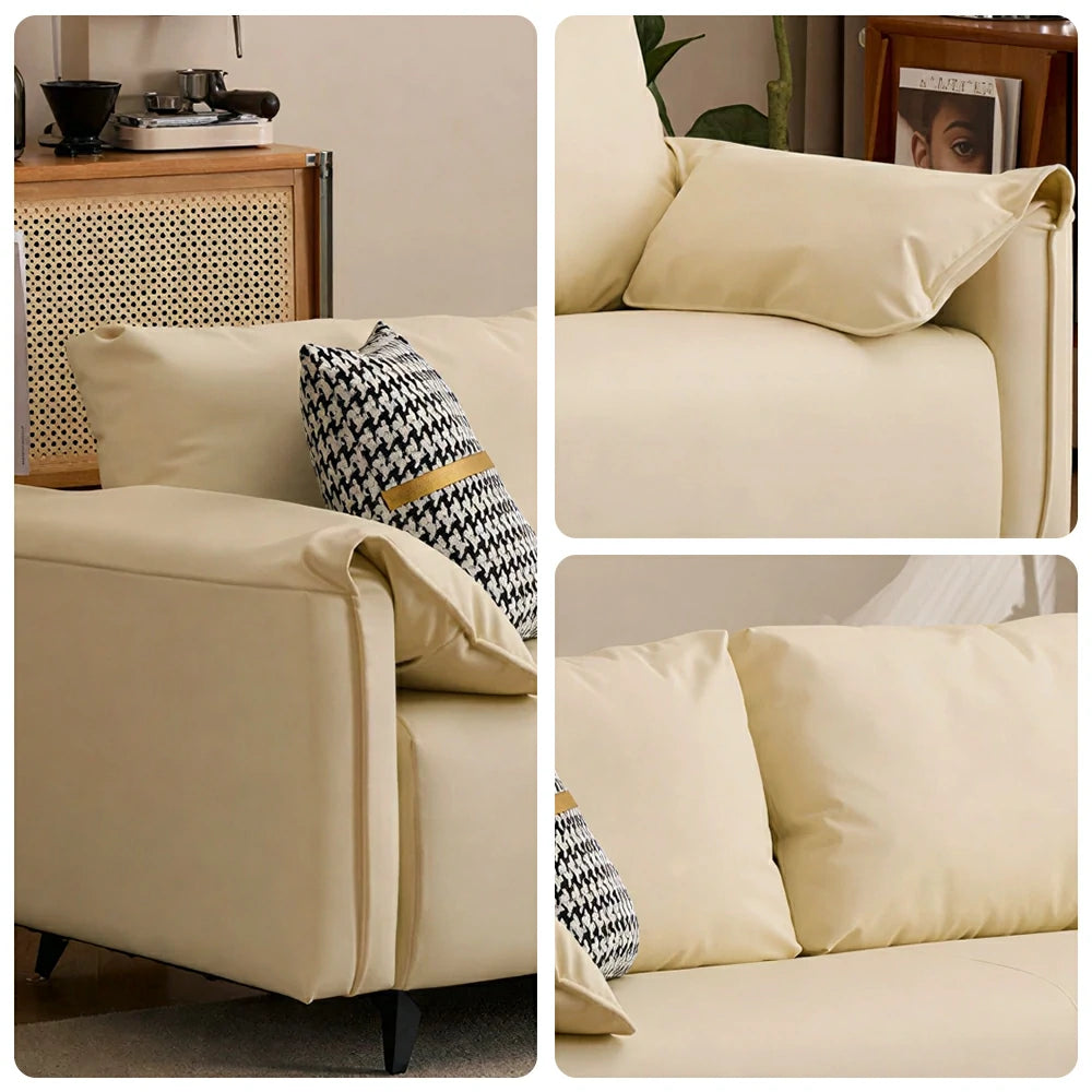 LIVARA Cat-Scratch Leather Sofa - Modern Living Room Lounge Couch - Beige White