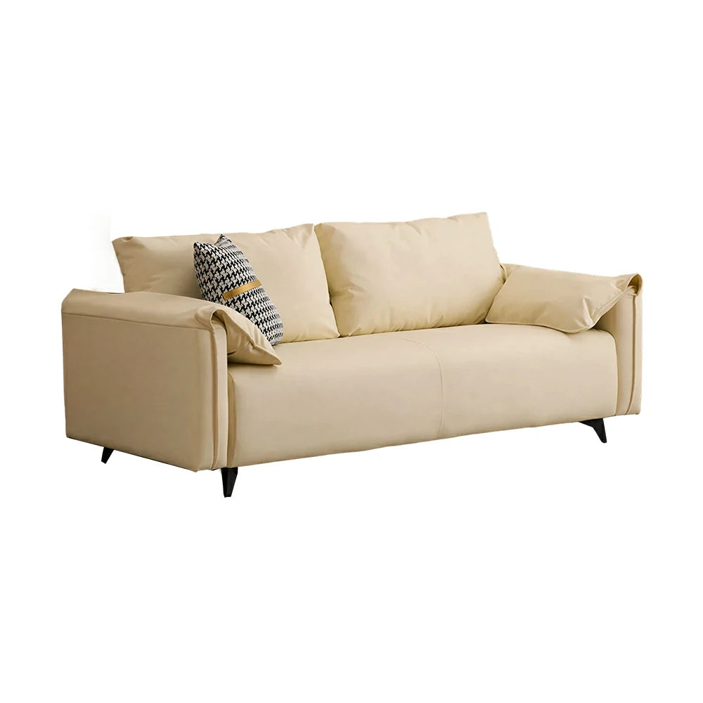 LIVARA Cat-Scratch Leather Sofa - Modern Living Room Lounge Couch - Beige White