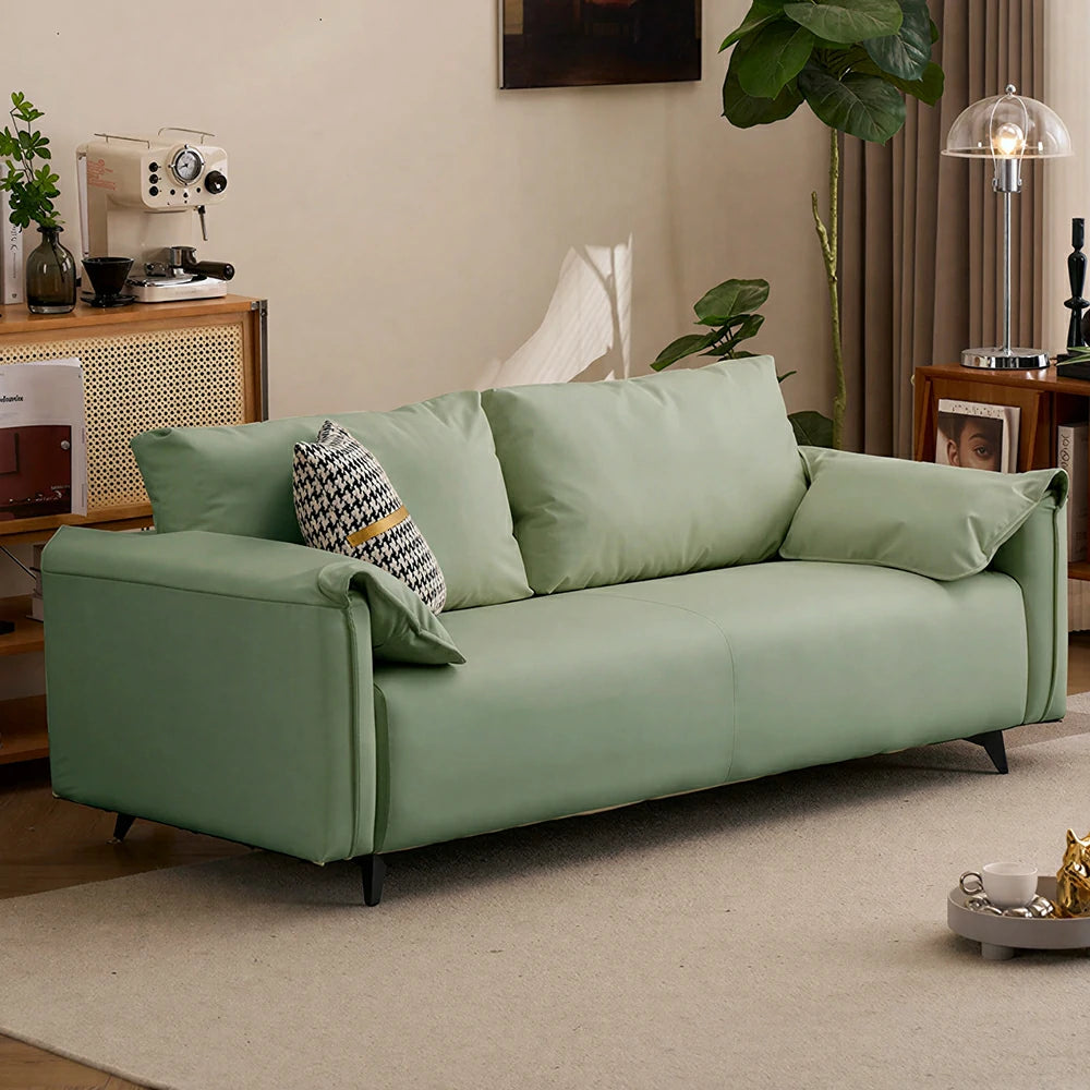 LIVARA Cat-Scratch Leather Sofa - Modern Living Room Lounge Couch - Cyan