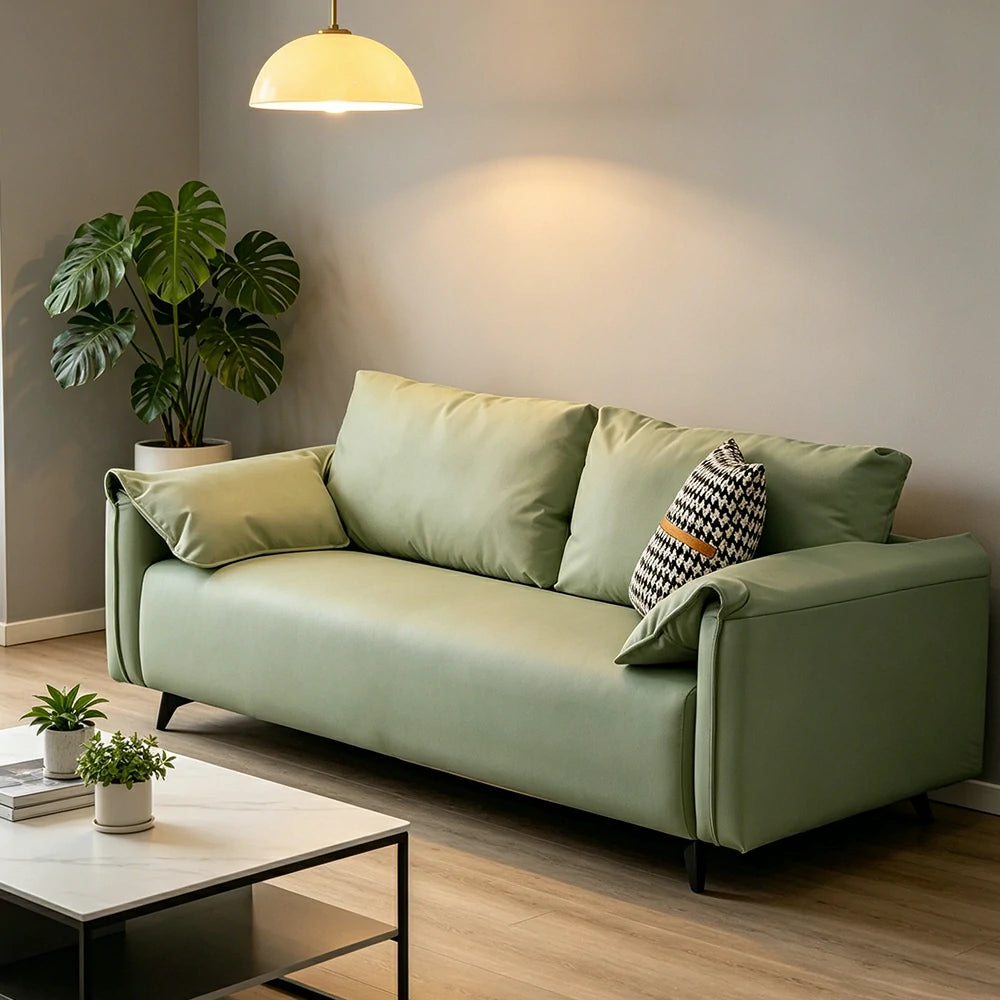 LIVARA Cat-Scratch Leather Sofa - Modern Living Room Lounge Couch - Cyan