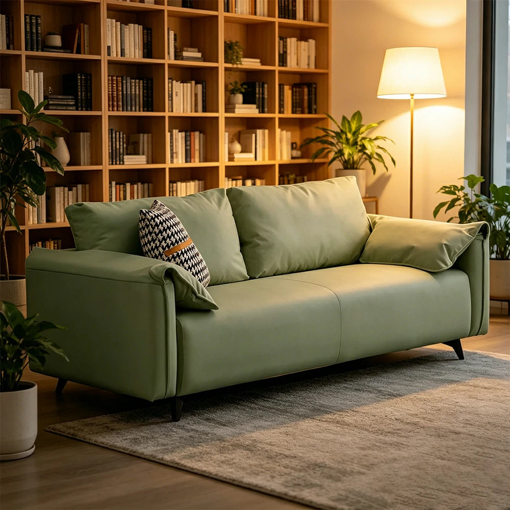 LIVARA Cat-Scratch Leather Sofa - Modern Living Room Lounge Couch - Cyan
