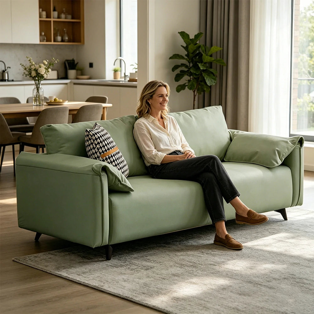 LIVARA Cat-Scratch Leather Sofa - Modern Living Room Lounge Couch - Cyan